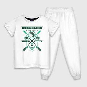Детская пижама хлопок с принтом Slytherin Quidditch в Ухте, 100% хлопок |  брюки и футболка прямого кроя, без карманов, на брюках мягкая резинка на поясе и по низу штанин
 | harry potter | quidditch | slytherin | vdzabma | гарри поттер | квиддич | слизерин