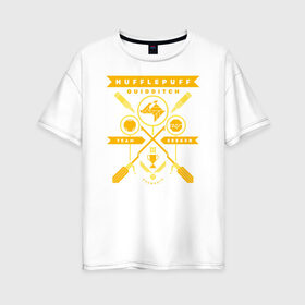 Женская футболка хлопок Oversize с принтом Hufflepuff Quidditch Team в Ухте, 100% хлопок | свободный крой, круглый ворот, спущенный рукав, длина до линии бедер
 | harry potter | hufflepuff | quidditch | vdzabma | гарри поттер | квиддич | пуффендуй | хаффлпафф