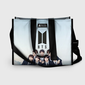 Сумка-шоппер 3D с принтом BTS в Ухте, 100% полиэстер | застегивается на металлическую кнопку; внутренний карман застегивается на молнию. Стенки укреплены специальным мягким материалом, чтобы защитить содержимое от несильных ударов
 | bt21 | bts | hoseok | jhope | jimin | jin | jungkook | namjoon | rm | taehyung | v | бантан | бт21 | бтс | ви | джей хоуп | джин | космос | намджун | небо | облака | рм | тэхен | фиолетовый | хосок | черная | черный | чимин | чонгук | ш