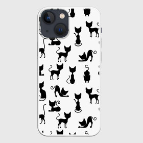 Чехол для iPhone 13 mini с принтом КОШКИ ЧЕРНОЕ НА БЕЛОМ в Ухте,  |  | cat | pussy | домашние | кис кис | коты | котэ | кошки | лапки | мяу | паттерн | усы | хвост | черно белое