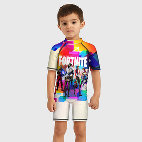 Детский купальный костюм 3D с принтом FORTNITE в Ухте, Полиэстер 85%, Спандекс 15% | застежка на молнии на спине | epic games | fortnite | game | gamer | игры | фортнайт