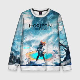 Детский свитшот 3D с принтом Horizon Zero Dawn  в Ухте, 100% полиэстер | свободная посадка, прямой крой, мягкая тканевая резинка на рукавах и понизу свитшота | aloy | antasy girl | art | artwork | digital art | fantasy | horizon | horizon: zero dawn | landscape | tallneck | warrior fantasy | weapon | zero dawn
