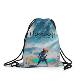 Рюкзак-мешок 3D с принтом Horizon Zero Dawn  в Ухте, 100% полиэстер | плотность ткани — 200 г/м2, размер — 35 х 45 см; лямки — толстые шнурки, застежка на шнуровке, без карманов и подкладки | aloy | antasy girl | art | artwork | digital art | fantasy | horizon | horizon: zero dawn | landscape | tallneck | warrior fantasy | weapon | zero dawn