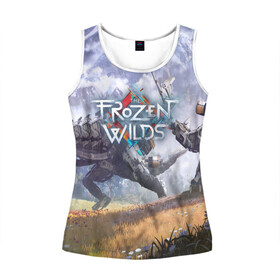 Женская майка 3D с принтом Horizon Zero Dawn в Ухте, 100% полиэстер | круглая горловина, прямой силуэт, длина до линии бедра | aloy | antasy girl | art | artwork | digital art | fantasy | horizon | horizon: zero dawn | landscape | tallneck | warrior fantasy | weapon | zero dawn