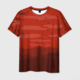 Мужская футболка 3D с принтом Сакура в Ухте, 100% полиэфир | прямой крой, круглый вырез горловины, длина до линии бедер | арт | башня | китайская башня | сакура | туристическое