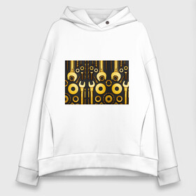 Женское худи Oversize хлопок КЛЮЧ ГАЙКА: в Ухте, френч-терри — 70% хлопок, 30% полиэстер. Мягкий теплый начес внутри —100% хлопок | боковые карманы, эластичные манжеты и нижняя кромка, капюшон на магнитной кнопке | автослесарь | гаечный ключ | гайка | ключ