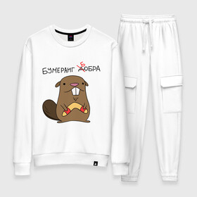 Женский костюм хлопок Бумеранг бобра: в Ухте, 100% хлопок | на свитшоте круглая горловина, мягкая резинка по низу. Брюки заужены к низу, на них два вида карманов: два