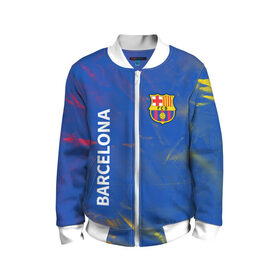 Детский бомбер 3D с принтом BARCELONA / БАРСЕЛОНА в Ухте, 100% полиэстер | застегивается на молнию, по бокам два кармана без застежек, мягкие манжеты, по низу бомбера и на воротнике — эластичная резинка | Тематика изображения на принте: barca | barcelona | barsa | barselona | fcb | logo | messi | барса | барселона | знак | клуб | лого | логотип | логотипы | месси | символ | символы | футбол | футбольная | футбольный