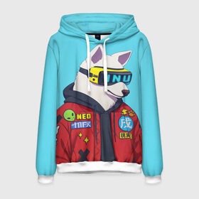 Мужская толстовка 3D с принтом Кибер Пёс в Ухте, 100% полиэстер | двухслойный капюшон со шнурком для регулировки, мягкие манжеты на рукавах и по низу толстовки, спереди карман-кенгуру с мягким внутренним слоем. | Тематика изображения на принте: киберпанк | персонаж | рисунок | собака