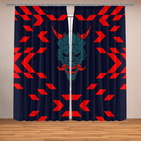 Фотошторы демон они: в Ухте, Блэкаут (светозащита 90%) / Габардин (светозащита 40% | 2 полотна шириной по 145 см; Высота 200-300 см; Крепление: шторная лента (на крючки); | демон | киберпанк | маска | они | самурай | хання | япония