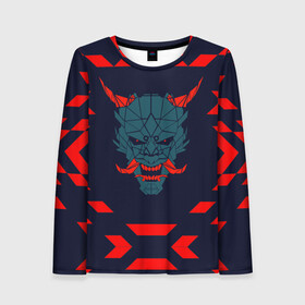 Женский лонгслив 3D с принтом демон они в Ухте, 100% полиэстер | длинные рукава, круглый вырез горловины, полуприлегающий силуэт | демон | киберпанк | маска | они | самурай | хання | япония