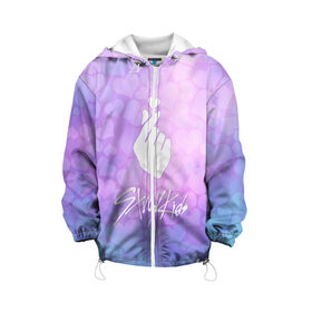 Детская куртка 3D с принтом Stray Kids в Ухте, 100% полиэстер | застежка — молния, подол и капюшон оформлены резинкой с фиксаторами, по бокам — два кармана без застежек, один потайной карман на груди, плотность верхнего слоя — 90 г/м2; плотность флисового подклада — 260 г/м2 | cute | heat | k pop | korean | stray kids | жест | кпоп | милый | сердце | страй кидс | стрэй кидс