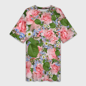 Платье-футболка 3D Цветы: в Ухте,  |  | лист | листик | листок | листья | природа | природный | растение | растения | роза | розы | ромашка | ромашки | флора | цветок | цветочек | цветочки | цветы