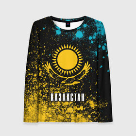 Женский лонгслив 3D КАЗАХСТАН / KAZAKHSTAN: в Ухте, 100% полиэстер | длинные рукава, круглый вырез горловины, полуприлегающий силуэт | flag | kazakhstan | qazaqstan | герб | захах | казахстан | кахахи | лого | нур султан | республика | символ | страна | флаг