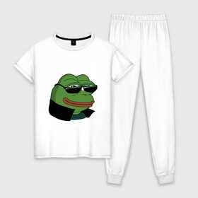 Женская пижама хлопок Pepe в очках EZ: в Ухте, 100% хлопок | брюки и футболка прямого кроя, без карманов, на брюках мягкая резинка на поясе и по низу штанин | ez | ezy | pepe | pepe frog | pepe в очках | silvername | twitch emout | vernyshavermy | вернишаверму | жабка в очках | папич | твич