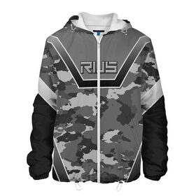 Мужская куртка 3D с принтом RUS | Камуфляж в Ухте, ткань верха — 100% полиэстер, подклад — флис | прямой крой, подол и капюшон оформлены резинкой с фиксаторами, два кармана без застежек по бокам, один большой потайной карман на груди. Карман на груди застегивается на липучку | 