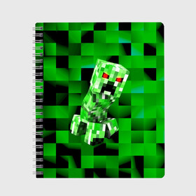 Тетрадь с принтом Minecraft creeper в Ухте, 100% бумага | 48 листов, плотность листов — 60 г/м2, плотность картонной обложки — 250 г/м2. Листы скреплены сбоку удобной пружинной спиралью. Уголки страниц и обложки скругленные. Цвет линий — светло-серый
 | blox | creeper | dungeons | game | geometry | logo | pixel | steve | алекс | герои | детям | зелень | игра | квадраты | крипер | куб | логотипы игр | майнкрафт | мальчикам | мобы | персонажи | пиксель | пиксельный | подземелья