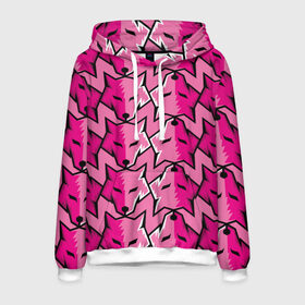 Мужская толстовка 3D с принтом Pink pattern в Ухте, 100% полиэстер | двухслойный капюшон со шнурком для регулировки, мягкие манжеты на рукавах и по низу толстовки, спереди карман-кенгуру с мягким внутренним слоем. | Тематика изображения на принте: ears | eyes | fashion | muzzle | pattern | pink | vanguard | wolf | авангард | волк | глаза | мода | розовый | узор | уши