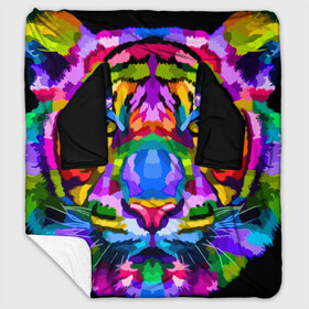 Плед с рукавами с принтом Neon tiger в Ухте, 100% полиэстер | Закругленные углы, все края обработаны. Ткань не мнется и не растягивается. Размер 170*145 | color | ears | eyes | muzzle | neon | tiger | vanguard | view | авангард | взгляд | глаза | неон | тигр | уши | цвет