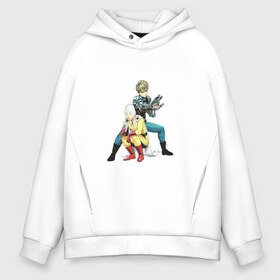 Мужское худи Oversize хлопок с принтом One Punch Man в Ухте, френч-терри — 70% хлопок, 30% полиэстер. Мягкий теплый начес внутри —100% хлопок | боковые карманы, эластичные манжеты и нижняя кромка, капюшон на магнитной кнопке | one punch man | аниме | ванпачмен | манга | сайтама