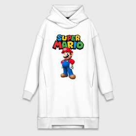 Платье-худи хлопок с принтом Super Mario в Ухте,  |  | Тематика изображения на принте: game | mario kart live home circuit | super mario | super mario 3d world | super mario 64 | super mario galaxy | super mario sunshine | гумба | игра super mario | игра марио | йоши | купалинги | лакиту | луиджи | марио | надпись | нинтендо | 