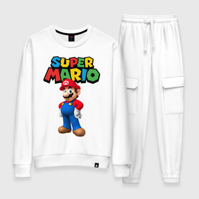 Женский костюм хлопок с принтом Super Mario в Ухте, 100% хлопок | на свитшоте круглая горловина, мягкая резинка по низу. Брюки заужены к низу, на них два вида карманов: два 