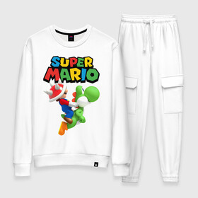 Женский костюм хлопок с принтом Super Mario в Ухте, 100% хлопок | на свитшоте круглая горловина, мягкая резинка по низу. Брюки заужены к низу, на них два вида карманов: два 