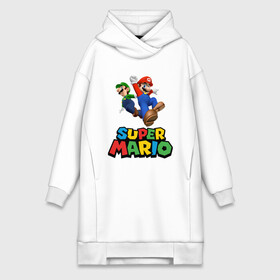 Платье-худи хлопок с принтом Super Mario в Ухте,  |  | Тематика изображения на принте: game | mario kart live home circuit | super mario | super mario 3d world | super mario 64 | super mario galaxy | super mario sunshine | гумба | игра super mario | игра марио | йоши | купалинги | лакиту | луиджи | марио | надпись | нинтендо | 