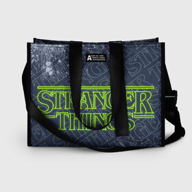 Сумка-шоппер 3D с принтом ОЧЕНЬ СТРАННЫЕ ДЕЛА STRANGER в Ухте, 100% полиэстер | застегивается на металлическую кнопку; внутренний карман застегивается на молнию. Стенки укреплены специальным мягким материалом, чтобы защитить содержимое от несильных ударов
 | netflix | series | strange | stranger | things | бобби | браун | вулфард | дела | демогорген | дина | лого | логотип | логотипы | милли | нетфликс | одиннадцать | очень | сериал | сериалы | символ | символы | странные | финн