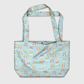 Пляжная сумка 3D с принтом Совята в Ухте, 100% полиэстер | застегивается на металлическую кнопку; внутренний карман застегивается на молнию. Стенки укреплены специальным мягким материалом, чтобы защитить содержимое от несильных ударов
 | арт | птица | птицы | рисунок | синий | сова | совы | цветная птица | цветная сова | цветные птицы | цветные совы