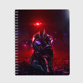 Тетрадь с принтом MASS EFFECT в Ухте, 100% бумага | 48 листов, плотность листов — 60 г/м2, плотность картонной обложки — 250 г/м2. Листы скреплены сбоку удобной пружинной спиралью. Уголки страниц и обложки скругленные. Цвет линий — светло-серый
 | Тематика изображения на принте: andromeda | effect | n7 | omega | андромеда | масс | массы | н7 | омега | эфект | эффект