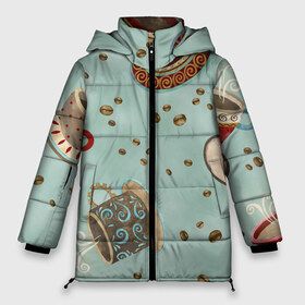 Женская зимняя куртка 3D Кофейное утро: в Ухте, верх — 100% полиэстер; подкладка — 100% полиэстер; утеплитель — 100% полиэстер | длина ниже бедра, силуэт Оверсайз. Есть воротник-стойка, отстегивающийся капюшон и ветрозащитная планка. 
Боковые карманы с листочкой на кнопках и внутренний карман на молнии |