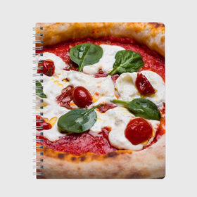 Тетрадь с принтом Пицца в Ухте, 100% бумага | 48 листов, плотность листов — 60 г/м2, плотность картонной обложки — 250 г/м2. Листы скреплены сбоку удобной пружинной спиралью. Уголки страниц и обложки скругленные. Цвет линий — светло-серый
 | 