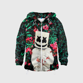 Детская ветровка 3D с принтом MARSHMELLO ROSES в Ухте, 100% полиэстер | подол и капюшон оформлены резинкой с фиксаторами, по бокам два кармана без застежек, один потайной карман на груди | Тематика изображения на принте: fortnite | marshmallo | marshmallow | marshmello | marshmellow | маршмелло | маршмеллоу | розы | фортнайт