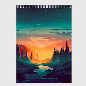 Скетчбук с принтом Закат в лесу в Ухте, 100% бумага
 | 48 листов, плотность листов — 100 г/м2, плотность картонной обложки — 250 г/м2. Листы скреплены сверху удобной пружинной спиралью | 