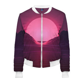 Женский бомбер 3D Фиолетовый закат: в Ухте, 100% полиэстер | застегивается на молнию, по бокам два кармана без застежек, мягкие манжеты, по низу бомбера и на воротнике — эластичная резинка | кибер закат