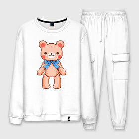 Мужской костюм хлопок с принтом Pixel Bear в Ухте, 100% хлопок | на свитшоте круглая горловина, мягкая резинка по низу. Брюки заужены к низу, на них два вида карманов: два “обычных” по бокам и два объемных, с клапанами, расположенные ниже линии бедра. Брюки с мягкой трикотажной резинкой на поясе и по низу штанин. В поясе для дополнительного комфорта — широкие завязки | Тематика изображения на принте: bear | pixel | pixel bear | медведь | милый медведь | милый мишка | мишка | пиксельный медведь | пиксельный плюшевый мишка | плюшевый медведь | плюшевый мишка