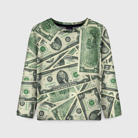 Детский лонгслив 3D с принтом Доллар в Ухте, 100% полиэстер | длинные рукава, круглый вырез горловины, полуприлегающий силуэт
 | 100 долларов | арт | банкноты | валюта | деньги | доллар | зеленый | рисунок | сто | сто долларов