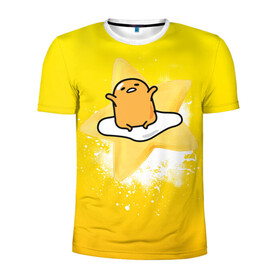Мужская футболка 3D спортивная с принтом Gudetama в Ухте, 100% полиэстер с улучшенными характеристиками | приталенный силуэт, круглая горловина, широкие плечи, сужается к линии бедра | gudetama | анимешное яйцо | гудетама | желток | стекающее яйцо | яичница
