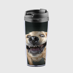 Термокружка-непроливайка Улыбающаяся Собака: в Ухте, внутренняя часть — пищевой пластик, наружная часть — прозрачный пластик, между ними — полиграфическая вставка с рисунком | объем — 350 мл, герметичная крышка | dog | зубы | лапы | мем | пес | прикол | слюни | смешные животные | собака | собачка | улыбающаяся собака | улыбка | щенок | юмор | язык