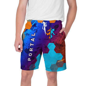 Мужские шорты 3D с принтом PORTAL / ПОРТАЛ в Ухте,  полиэстер 100% | прямой крой, два кармана без застежек по бокам. Мягкая трикотажная резинка на поясе, внутри которой широкие завязки. Длина чуть выше колен | game | games | half | half life | halflife | life | logo | portal | portal 2 | portal2 | valve | игра | игры | лайф | лого | логотип | логотипы | портал | портал 2 | портал2 | символ | символы | халф | халф лайф | халфлайф