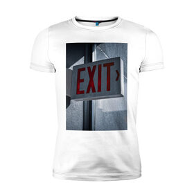 Мужская футболка хлопок Slim знак: в Ухте, 92% хлопок, 8% лайкра | приталенный силуэт, круглый вырез ворота, длина до линии бедра, короткий рукав | выход | движение | знак | надпись | указатель