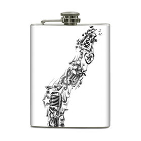 Фляга с принтом музыка в Ухте, металлический корпус | емкость 0,22 л, размер 125 х 94 мм. Виниловая наклейка запечатывается полностью | андер | бит | диск | мелодия | микро | микрофон | музыка | рэп | тату | футболка | хип хоп