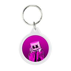 Брелок круглый с принтом MARSHMELLO в Ухте, пластик и полированная сталь | круглая форма, металлическое крепление в виде кольца | 