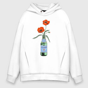 Мужское худи Oversize хлопок с принтом S PELLECRINO в Ухте, френч-терри — 70% хлопок, 30% полиэстер. Мягкий теплый начес внутри —100% хлопок | боковые карманы, эластичные манжеты и нижняя кромка, капюшон на магнитной кнопке | Тематика изображения на принте: бутылка | зелень | природа | растение | цветок | цветы
