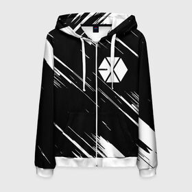 Мужская толстовка 3D на молнии с принтом EXO BAND. в Ухте, 100% полиэстер | длина до линии бедра, манжеты и пояс оформлены мягкой тканевой резинкой, двухслойный капюшон со шнурком для регулировки, спереди молния, по бокам два кармана | 