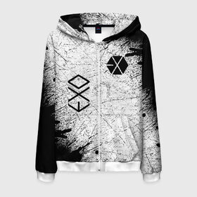 Мужская толстовка 3D на молнии с принтом EXO BAND в Ухте, 100% полиэстер | длина до линии бедра, манжеты и пояс оформлены мягкой тканевой резинкой, двухслойный капюшон со шнурком для регулировки, спереди молния, по бокам два кармана | 