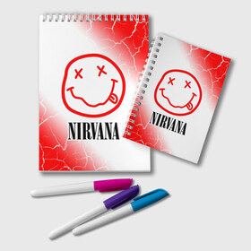 Блокнот с принтом NIRVANA НИРВАНА в Ухте, 100% бумага | 48 листов, плотность листов — 60 г/м2, плотность картонной обложки — 250 г/м2. Листы скреплены удобной пружинной спиралью. Цвет линий — светло-серый
 | band | cobain | face | kurt | logo | music | nirvana | rock | rocknroll | группа | кобейн | курт | лого | логотип | музыка | музыкальная | нирвана | рожица | рок | рокнролл | символ