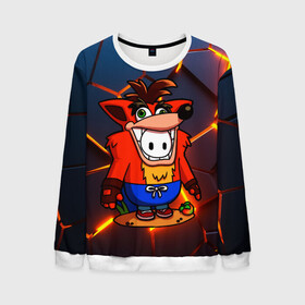 Мужской свитшот 3D с принтом Fall Guys CRASH в Ухте, 100% полиэстер с мягким внутренним слоем | круглый вырез горловины, мягкая резинка на манжетах и поясе, свободная посадка по фигуре | crash | fall guys | run | steam | ultimate knockout | бег | бегущие | бегущие человечки | королевская битва | краш | крэш | лис | лиса | лого | логотип | падающие человечки | падающий парень | человечки