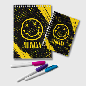 Блокнот с принтом NIRVANA НИРВАНА в Ухте, 100% бумага | 48 листов, плотность листов — 60 г/м2, плотность картонной обложки — 250 г/м2. Листы скреплены удобной пружинной спиралью. Цвет линий — светло-серый
 | band | cobain | face | kurt | logo | music | nirvana | rock | rocknroll | группа | кобейн | курт | лого | логотип | музыка | музыкальная | нирвана | рожица | рок | рокнролл | символ
